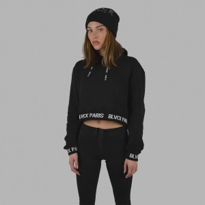 Black Blvck Cropped Pattern Hoodie Singapore | 025648-QIS