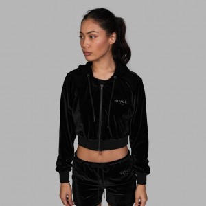 Black Blvck Cropped Velvet Hoodie Singapore | 460578-XWZ