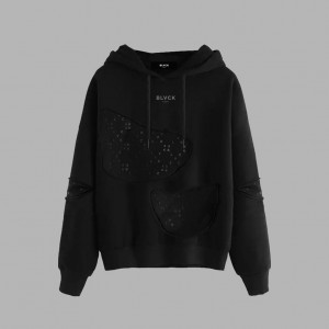 Black Blvck Monogram Torn Hoodie Singapore | 201986-ZUW