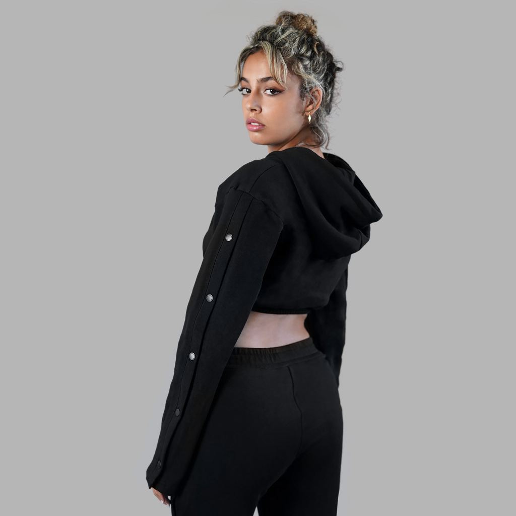 Black Blvck Buttoned Crop Hoodie Singapore | 317059-VJE