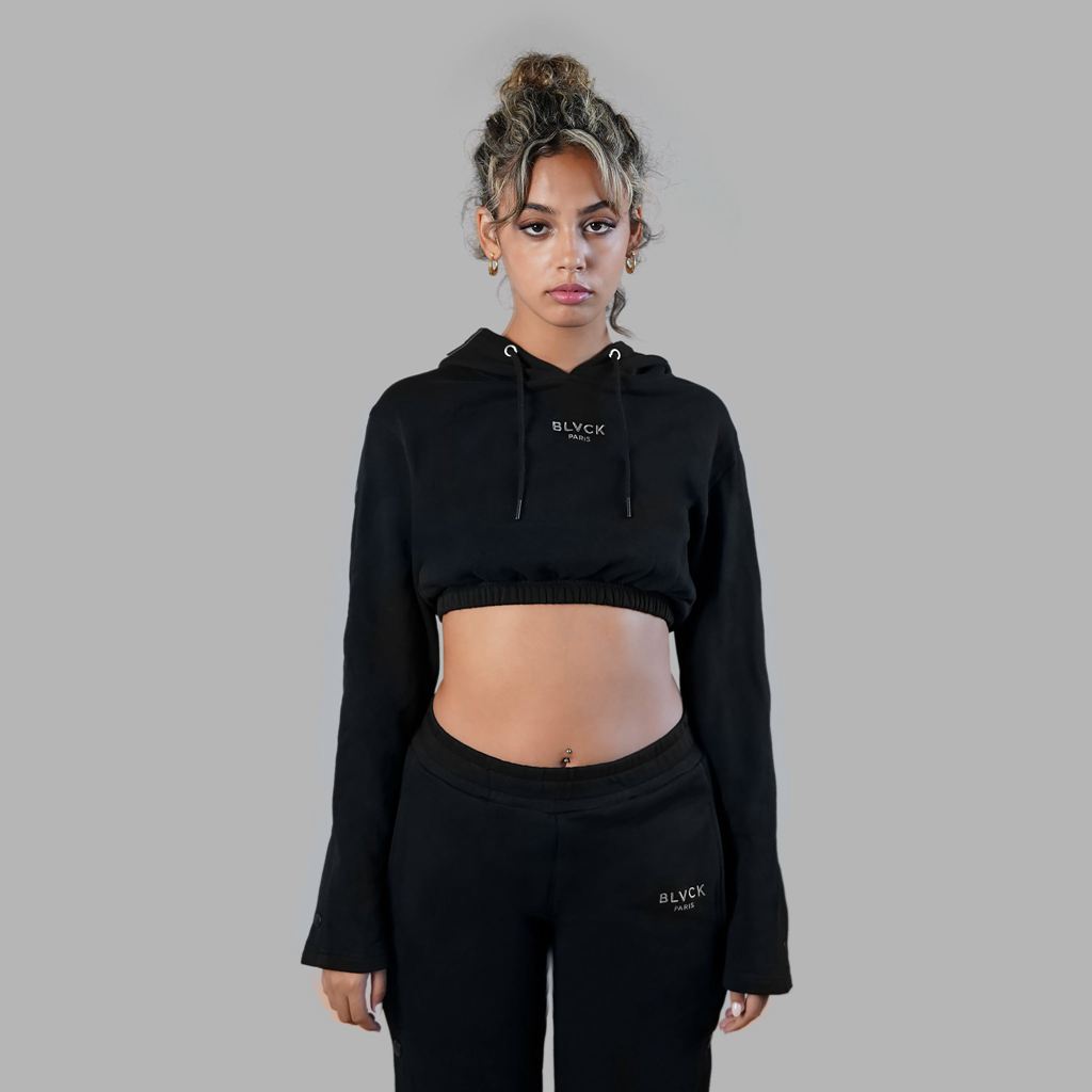 Black Blvck Buttoned Crop Hoodie Singapore | 317059-VJE