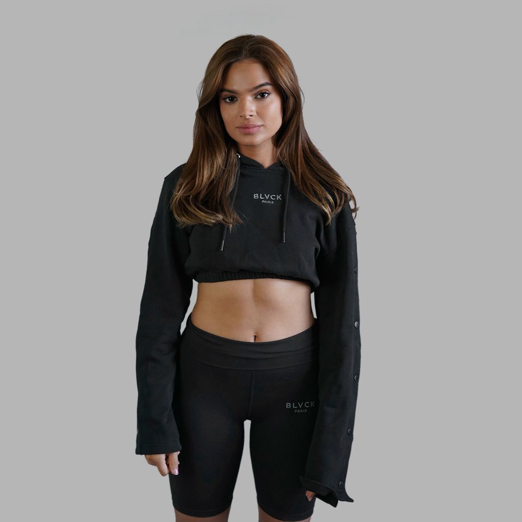 Black Blvck Buttoned Crop Hoodie Singapore | 317059-VJE