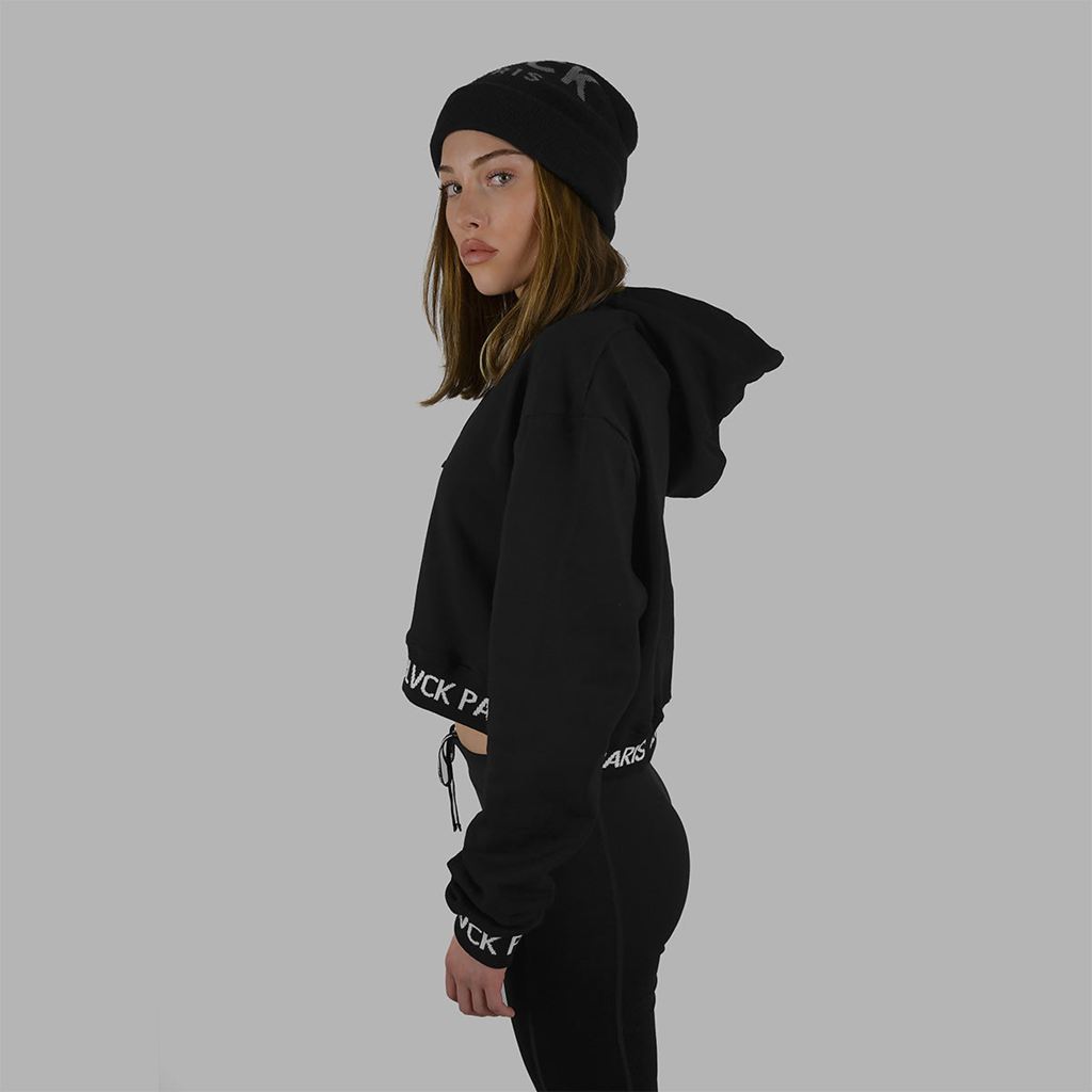 Black Blvck Cropped Pattern Hoodie Singapore | 025648-QIS