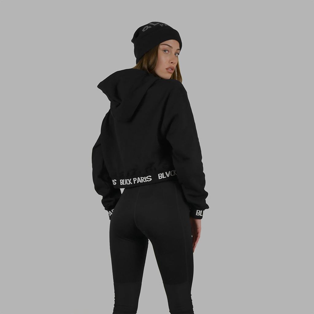 Black Blvck Cropped Pattern Hoodie Singapore | 025648-QIS