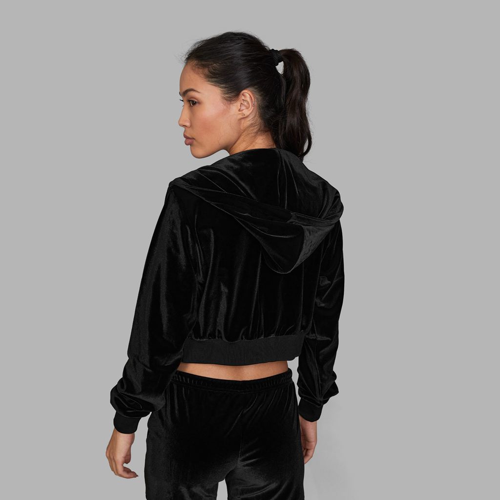 Black Blvck Cropped Velvet Hoodie Singapore | 460578-XWZ