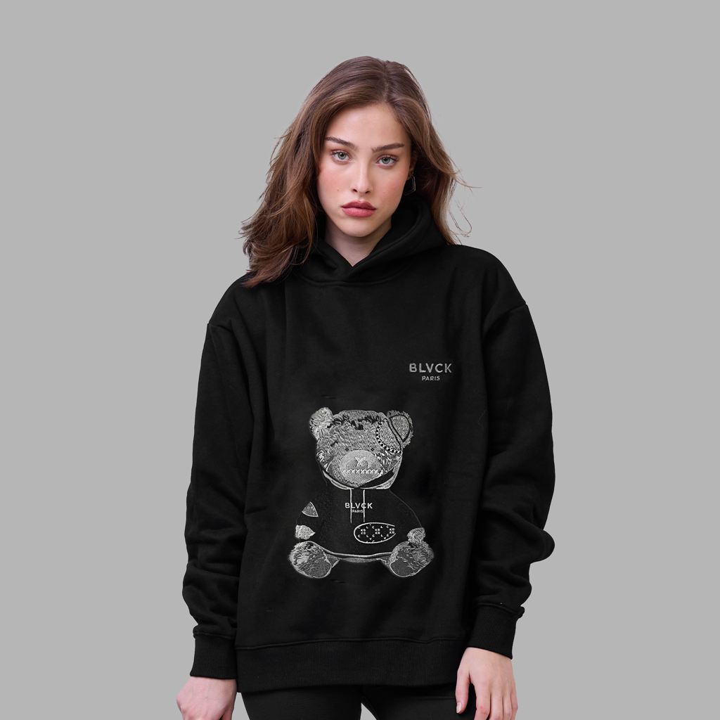 Black Blvck Evil Twin Teddy Bear Hoodie Singapore | 085963-JRT