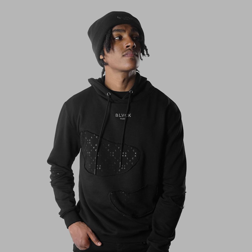 Black Blvck Monogram Torn Hoodie Singapore | 201986-ZUW