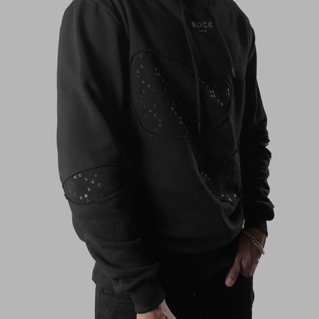 Black Blvck Monogram Torn Hoodie Singapore | 201986-ZUW