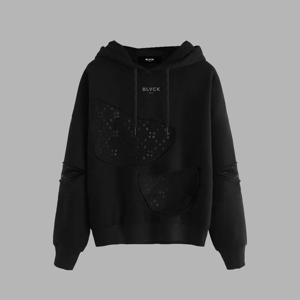 Black Blvck Monogram Torn Hoodie Singapore | 201986-ZUW