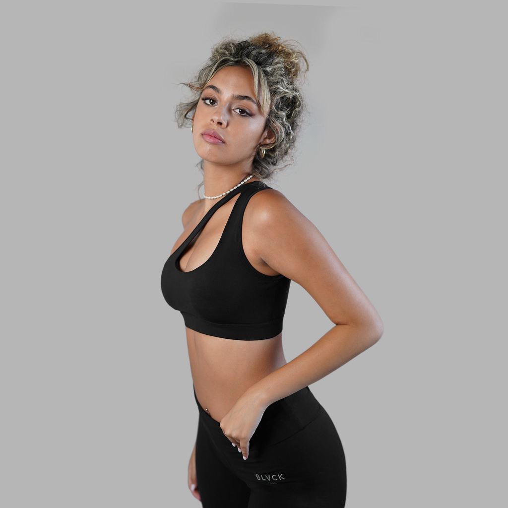 Black Blvck Off Shoulder Sport Bra Singapore | 358912-QZA